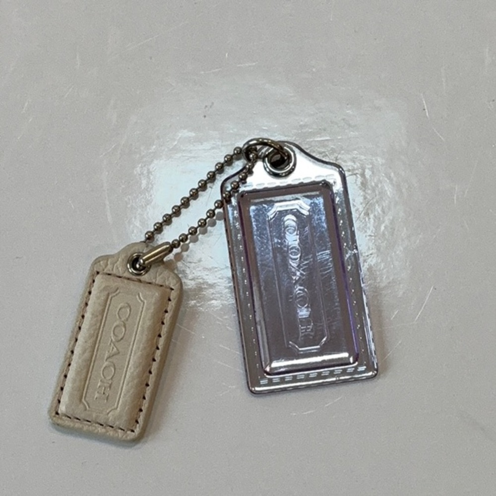 Coach Metallic Silver and Beige Keychain